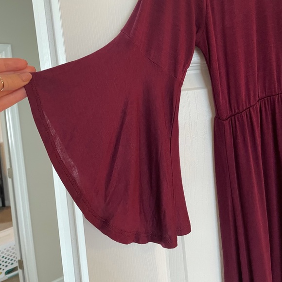 Pink Blush Burgundy 3/4 Bell Sleeve Maxi Dress - Picture 2 of 5